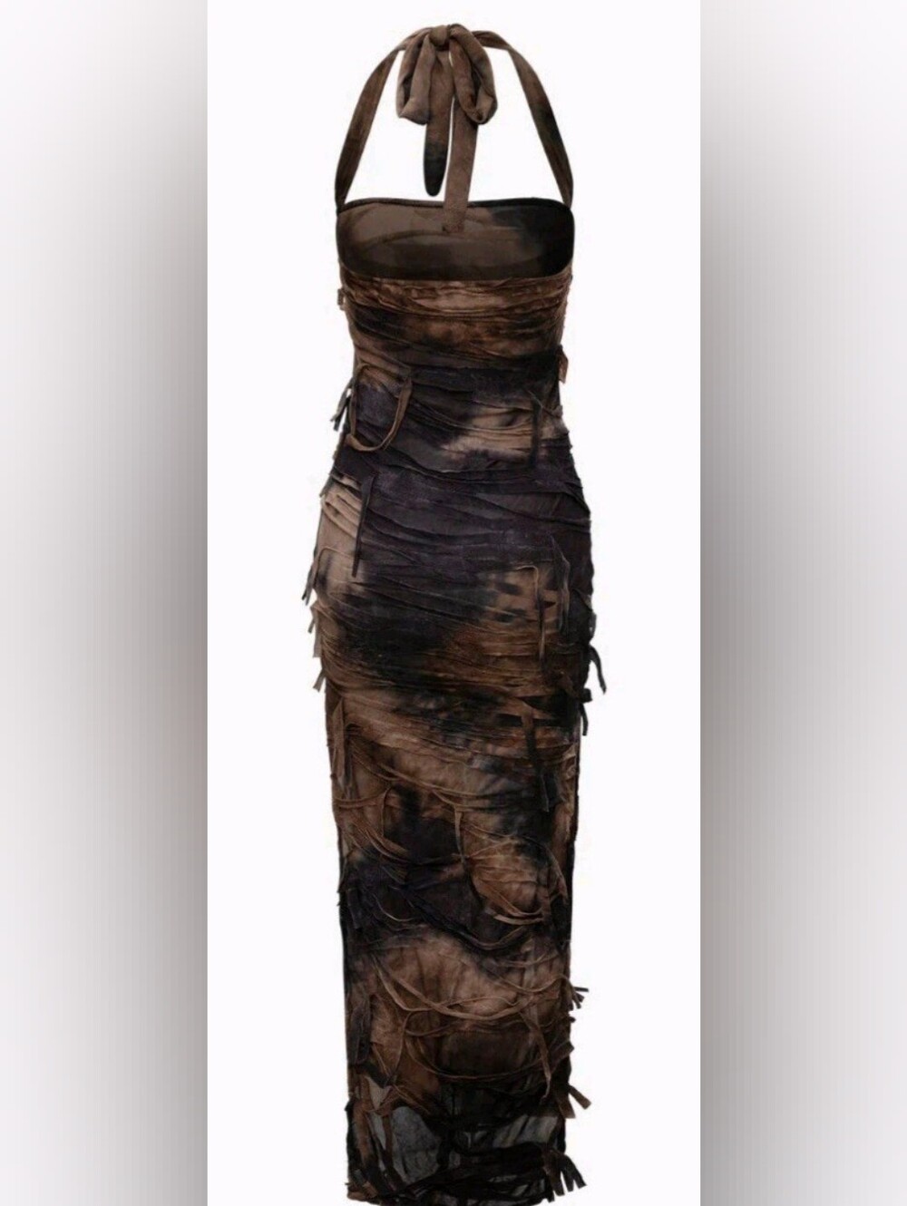 Micas Maxi Dress Tie Dye Shreeded Textured Bodycon Slit Whimsigoth L NWT